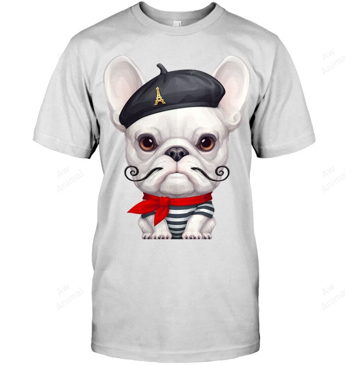 White French Bulldog With A Handlebar Mustache Sweatshirt Hoodie Long Sleeve Men Women T-Shirt