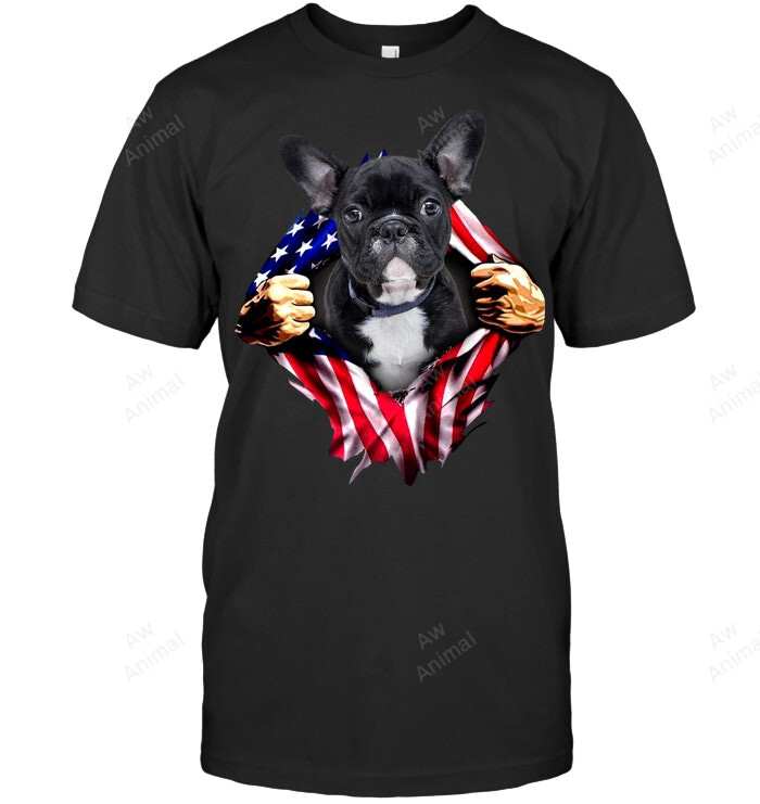 Frenchi French Bulldog American Usa Flag Sweatshirt Hoodie Long Sleeve Men Women T-Shirt