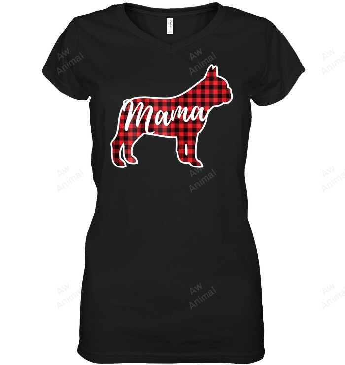 Red Plaid Mama French Bulldog Dog Mom Buffalo Pajama Women Sweatshirt Hoodie Long Sleeve T-Shirt