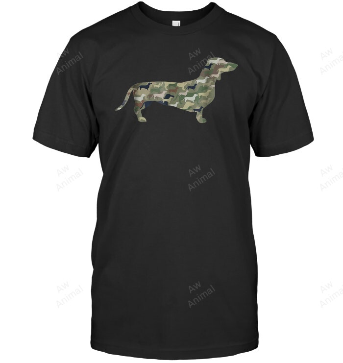 Dachshund Dog Camo Army Style Silhouette Sweatshirt Hoodie Long Sleeve Men Women T-Shirt