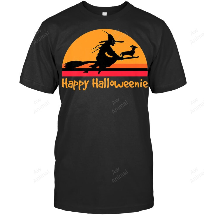 Happy Halloween Dachshund And The Witch Sweatshirt Hoodie Long Sleeve Men Women T-Shirt