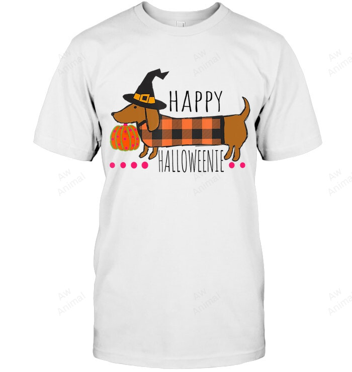 Funny Happy Halloweenie Dachshund Halloween Buffalo Plaid Sweatshirt Hoodie Long Sleeve Men Women T-Shirt