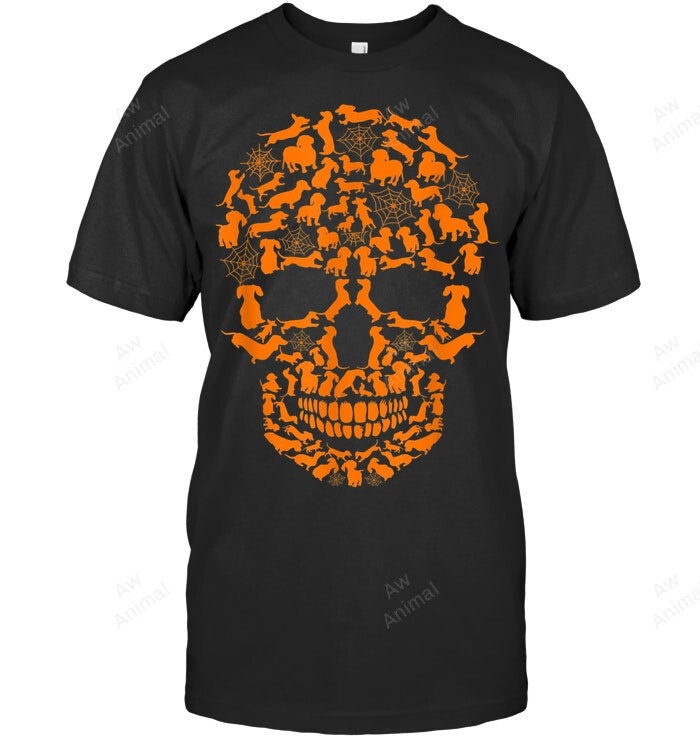 Halloween Funny Dachshund Dog Skull Silhouette Sweatshirt Hoodie Long Sleeve Men Women T-Shirt