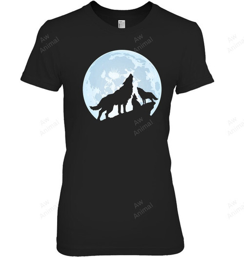 Wolf Howling At The Moon Three Wolves Women Tank Top V-Neck T-Shirt