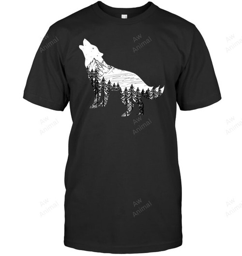 Howling Wolf Hoodie Silhouette With Mountains Art Men Tank Top V-Neck T-Shirt