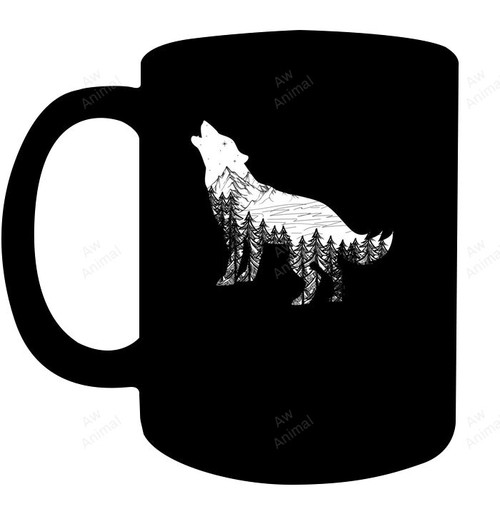Howling Wolf Hoodie Silhouette With Mountains Art Mug