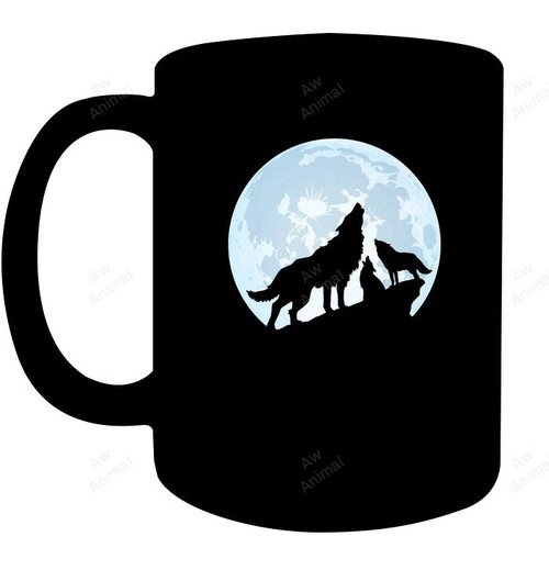 Wolf Howling At The Moon T Shirts Three Wolves Tee Shirt Premium T Shirt Mug