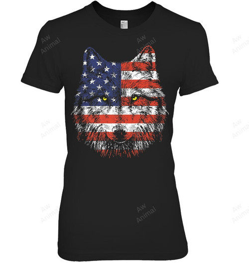 Wolf American Flag Usa Women Tank Top V-Neck T-Shirt
