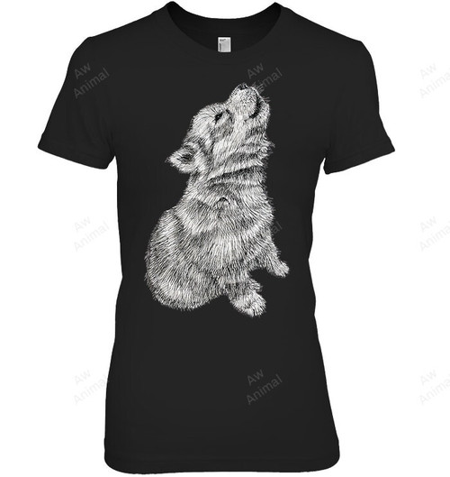 Cute Baby Howling Wolf Cub Sketch Women Tank Top V-Neck T-Shirt
