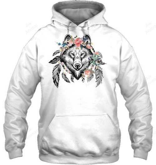 Ethnic Tribal Wolf Head Boho Feather Native American Hippie T Shirt 23 Sweatshirt Hoodie Long Sleeve