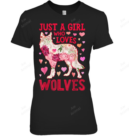 Wolf Just A Girl Who Loves Wolves Flower Women Cute Floral Women Tank Top V-Neck T-Shirt