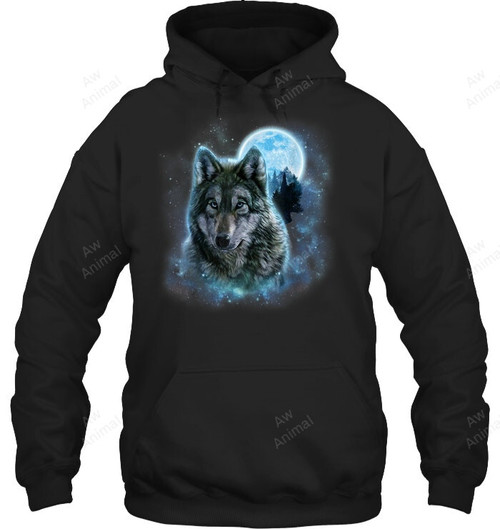 Grey Wolf Icy Moon Forest Galaxy Sweatshirt Hoodie Long Sleeve