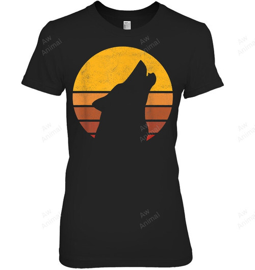 Wolf Vintage Sunset Trendy Animal Silhouette Graphic Women Tank Top V-Neck T-Shirt