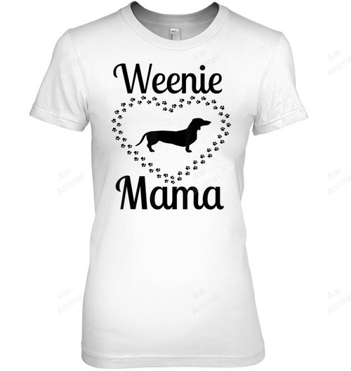 Weenie Mama Funny Dachshund Weiner Dog Heart Love Paw Mom Women Tank Top V-Neck T-Shirt