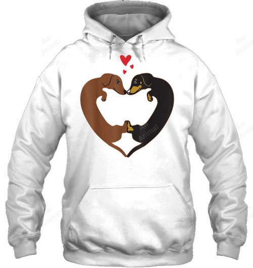 2 Dachshunds In Heart Sweatshirt Hoodie Long Sleeve