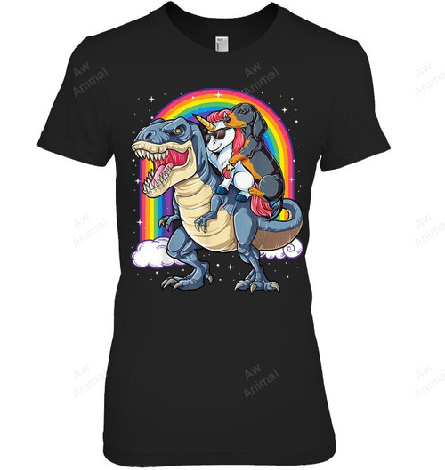 Dachshund Unicorn Dinosaur T Rex Kids Girls Rainbow Women Tank Top V-Neck T-Shirt