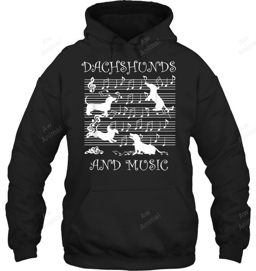 Dachshund Music Notes Musician Sweatshirt Hoodie Long Sleeve