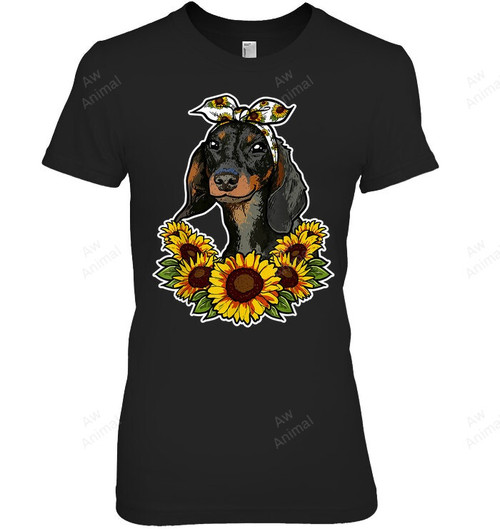 Cute Dachshund Dog Sunflower Decor Women Tank Top V-Neck T-Shirt