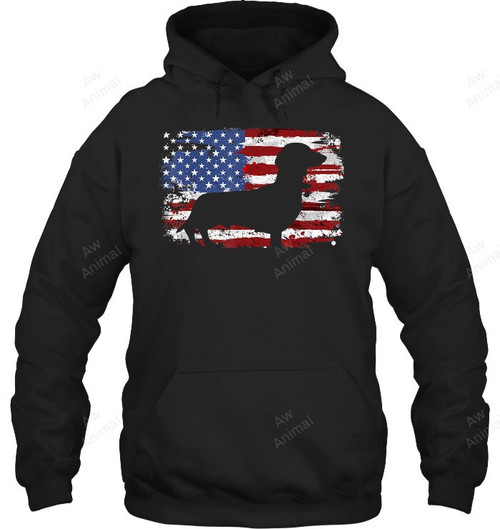 Dachshund Weiner Vintage American Flag Sweatshirt Hoodie Long Sleeve