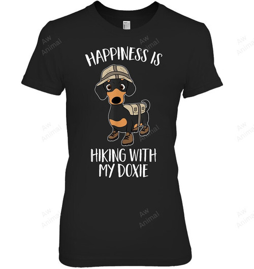Happiness Is Hiking With My Doxie Funny Dachshund Hiking Camping Women Tank Top V-Neck T-Shirt