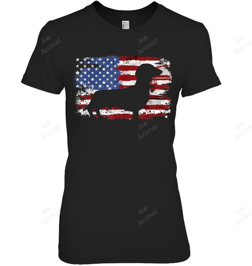 Dachshund Weiner Vintage American Flag Women Tank Top V-Neck T-Shirt