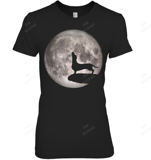 Funny Howling Dachshund Full Moon Wiener Dog Women Tank Top V-Neck T-Shirt