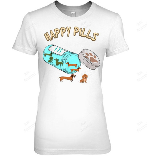 Happy Pills Dachshund Dog Lover Women Tank Top V-Neck T-Shirt