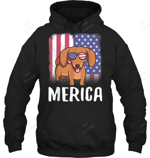 Merica Dachshund Dog Usa American Flag 4th Of July Patriotic Sweatshirt Hoodie Long Sleeve