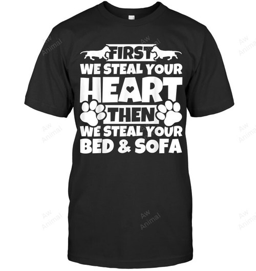 First We Steal Your Heart Then We Steal Your Bed And Sofa Dachshund Doxie Wiener Dog Men Tank Top V-Neck T-Shirt