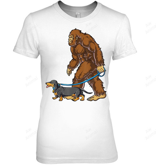 Bigfoot Dachshund Dog Walk Funny Sasquatch Lovers Women Tank Top V-Neck T-Shirt