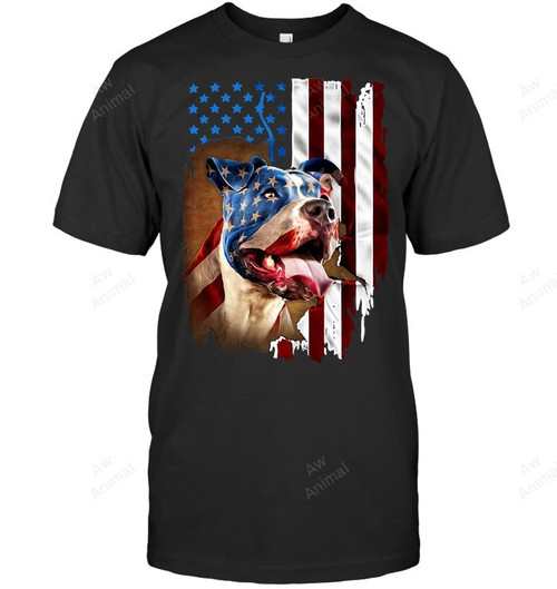 Pitbull In American Flag Backgroun Sweatshirt Hoodie Long Sleeve Men Women T-Shirt