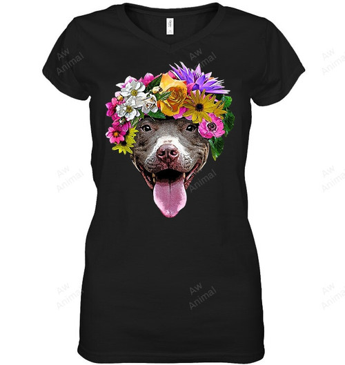 Pitbull Face Flower Pitbull Mom Pittie Mom Women Sweatshirt Hoodie Long Sleeve T-Shirt