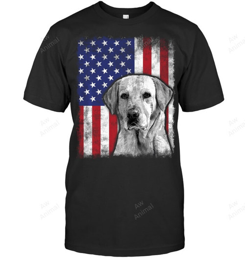 Labrador Retriever With American Flag Sweatshirt Hoodie Long Sleeve Men Women T-Shirt