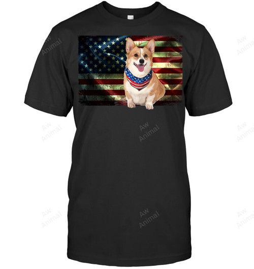 Cute Patriotic Corgi American Flag Dog Sweatshirt Hoodie Long Sleeve Men Women T-Shirt