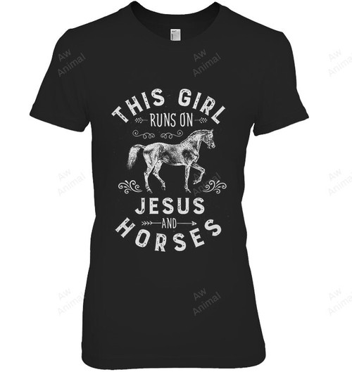 This Girl Runs On Jesus And Horses Women Sweatshirt Hoodie Long Sleeve T-Shirt