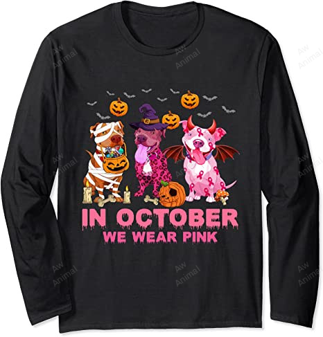 We Wear Pink Breast Cancer Halloween Pitbull