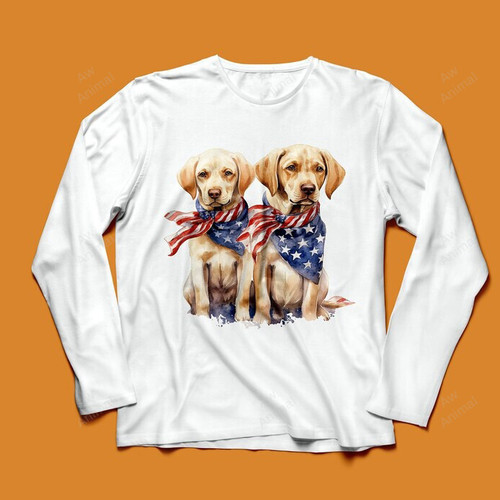 2 Cute Labradors Happy 4th Of July American Flag