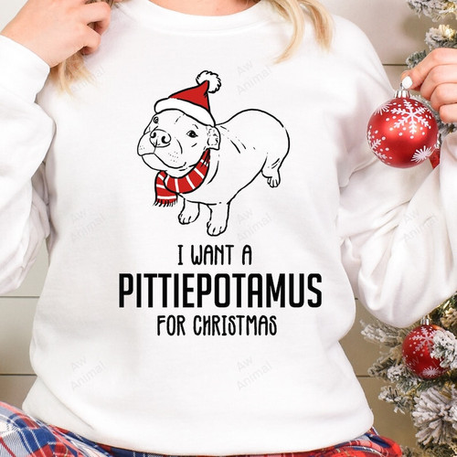 Funny Christmas Pitbull I Want Pittiepotamus For Christmas