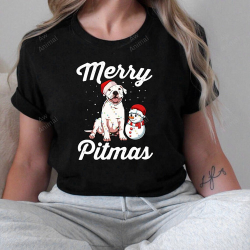 Merry Pitmas Pitbull Christmas Snowman