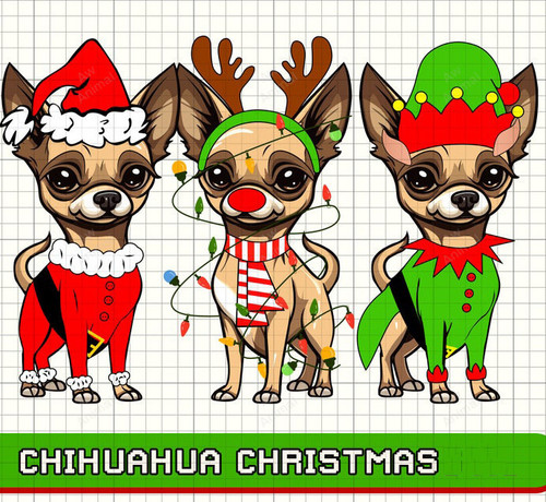 Chihuahua Dog Christmas Three Dog Custom Elf Santa Deer Christmas Santa Hat Dog