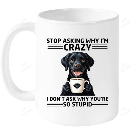 Stop Asking Why I'm Crazy I Don't Ask Why You're So Stupid Black Labrador Ceramic For Black Labrador Lovers Mug