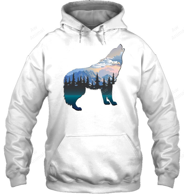 Wolf Howling In Natural Sweatshirt Hoodie Long Sleeve