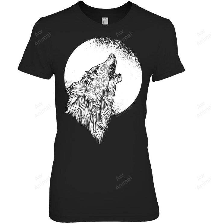 Viking Wolf Of Odin Viking Pattern Moon Norse Mythology Women Tank Top V-Neck T-Shirt