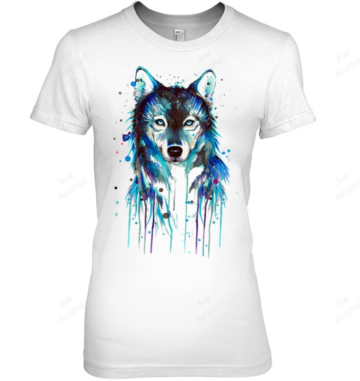Blue Wolf Painting Women Tank Top V-Neck T-Shirt