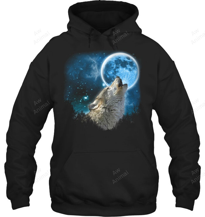 Wolf Howling At The Moon Sweatshirt Hoodie Long Sleeve