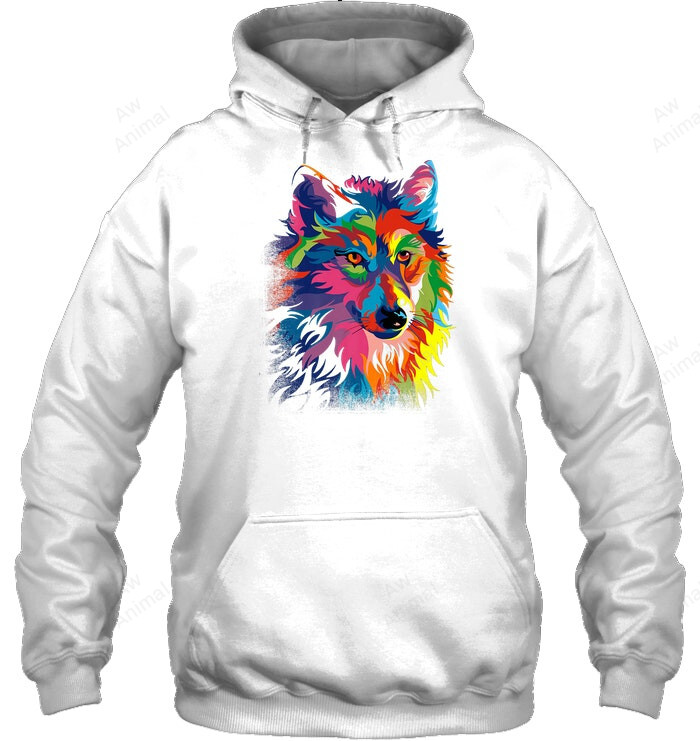 Abstract Colorful Portrait Wolf's Face Sweatshirt Hoodie Long Sleeve