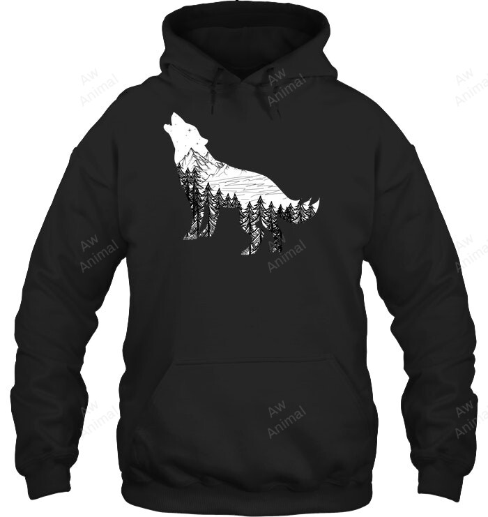 Howling Wolf Hoodie Silhouette With Mountains Art Sweatshirt Hoodie Long Sleeve
