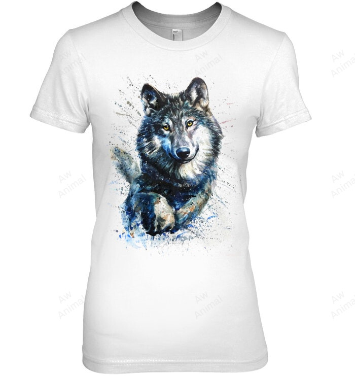 Wolf Watercolor Painting Women Tank Top V-Neck T-Shirt