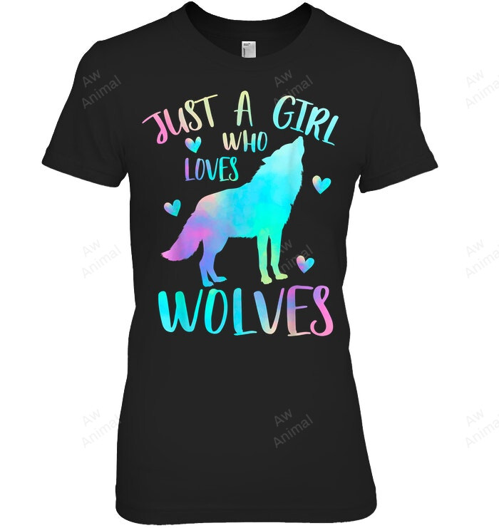 Just A Girl Who Loves Wolves Watercolor Cute Wolf Lover Women Tank Top V-Neck T-Shirt