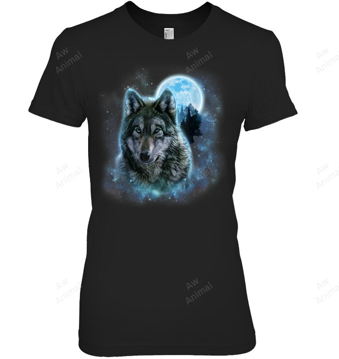 Grey Wolf Icy Moon Forest Galaxy Women Tank Top V-Neck T-Shirt